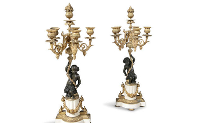 A PAIR OF 19TH CENTURY ORMOLU AND BRONZE...