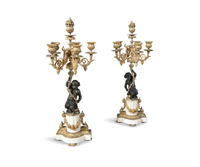 A PAIR OF 19TH CENTURY ORMOLU AND BRONZE...