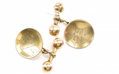 A PAIR OF EARLY AUSTRALIAN CUFFLINKS IN 9CT GOLD, TOTAL WEIGHT 5.86 GRAMS, DIAMETER 18.85MM