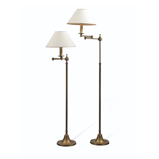 A PAIR OF FRENCH GILT-LACQUERED BRASS TELESCOPIC FLOOR LAMPS