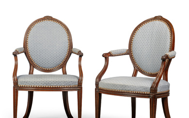 A PAIR OF GEORGE III MAHOGANY ARMCHAIRS ATTRIBUTED TO GILLOWS,...