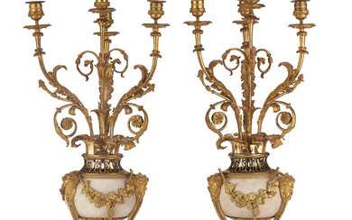 A PAIR OF LATE LOUIS XVI ORMOLU AND WHITE MARBLE...