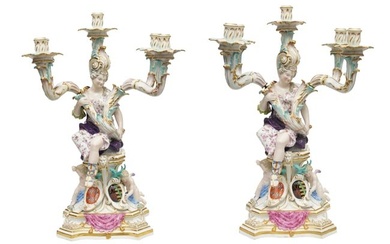 A PAIR OF MEISSEN FIVE-LIGHT CANDELABRA, LATE 19TH CENTURY