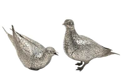 A PAIR OF SOLID SILVER GROUSE MODEL/SCULPTURE, ZIMBABWE, PATRICK...