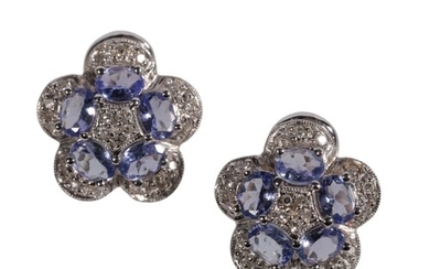 A PAIR OF TANZANITE AND DIAMOND CLUSTER EARRINGS set in 18k ...