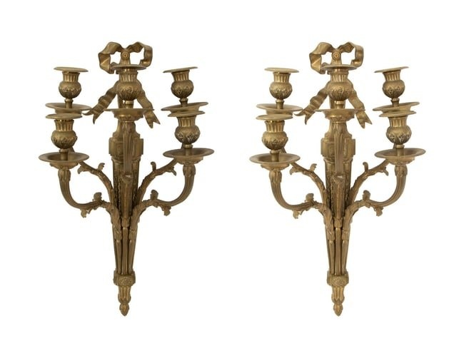 A Pair of Louis XVI Style Gilt Bronze Sconces