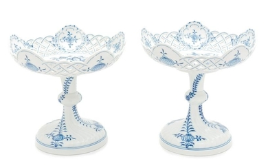 A Pair of Meissen Porcelain Reticulated Compotes Height