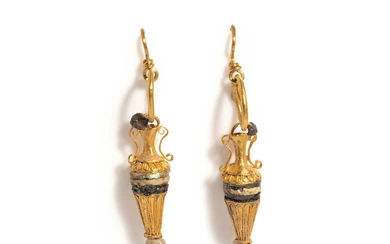 A Pair of Roman Gold and Pearl Amphora Earrings