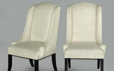 A Pair of Upholstered High Back Chairs.