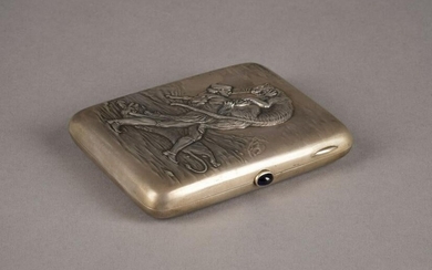 A SILVER CIGARETTE CASE SHOWING THE FIGHT WITH LIONS