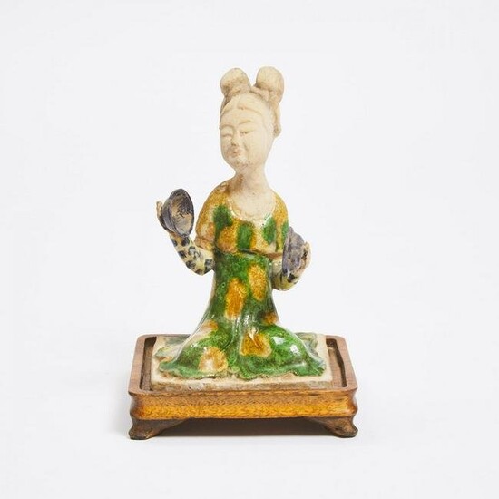 A Sancai-Glazed Pottery Figure of a Seated Female Court