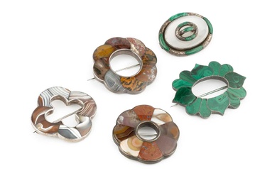 A Scottish silver and banded agate brooch, of quatrefoil form,...