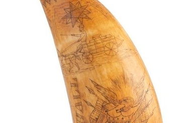 A Scrimshaw Tooth with Patriotic Decoration, Signed