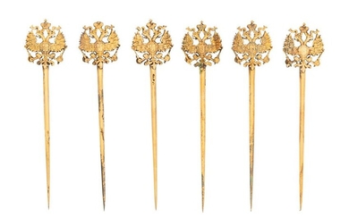 A Set of Six Russian Silver-Gilt Skewers