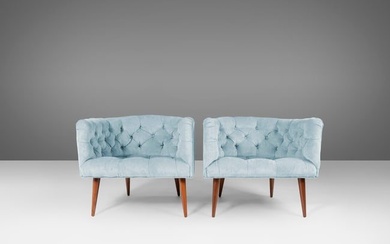 A Set of Two (w) Tufted Barrel Chairs After Milo Baughman for Thayer Coggin on Tapered Legs c. 1960
