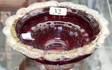 A VICTORIAN RUBY GLASS RAISED BOWL
