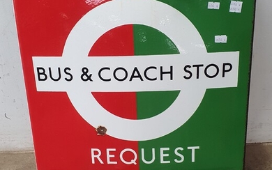 A VINTAGE ENAMELLED LONDON DOUBLE SIDED BUS AND COACH SIGN
