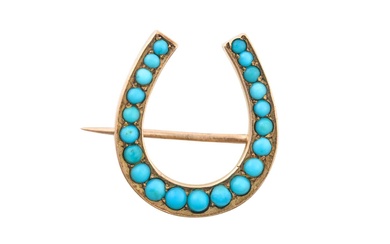 A Victorian Turquoise Brooch the horseshoe motif set throughout with...