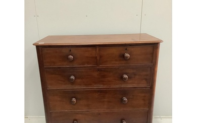 A Victorian mahogany chest of five drawers, width 114cm, dep...
