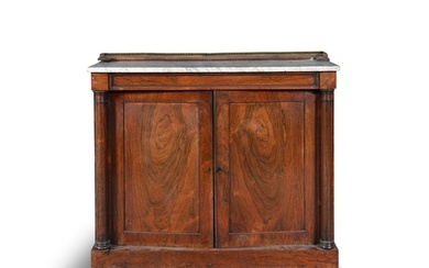 A WILLIAM IV FIGURED ROSEWOOD SIDE CABINET, C.1830, the wh...