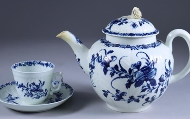 A Worcester Blue and White Porcelain Moulded Cup and...