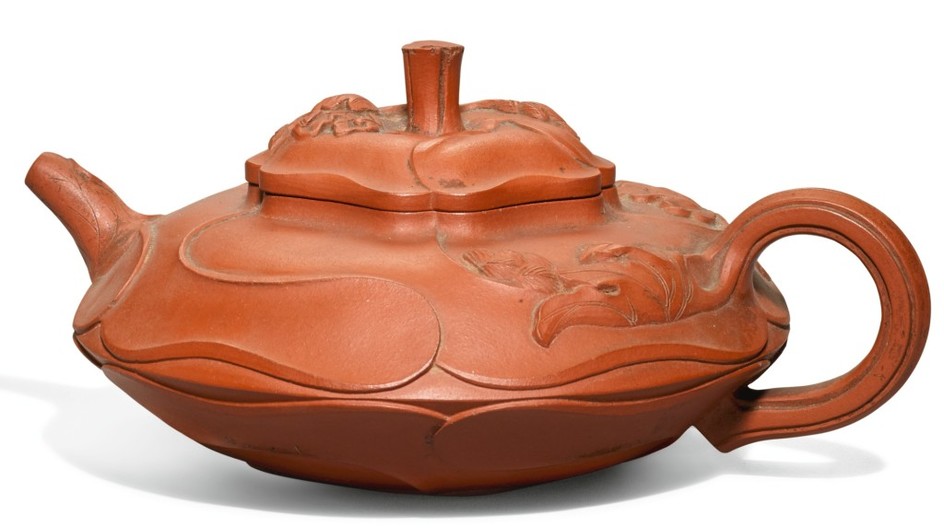A 'YIXING' 'LOTUS LEAF' TEAPOT AND COVER