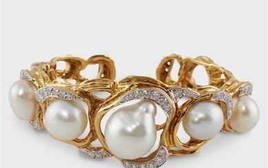 A baroque cultured South Sea pearl, diamond, and eighteen...