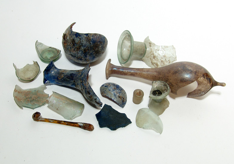 A collection of Roman glass fragments