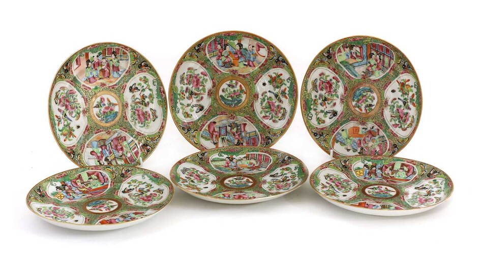 A collection of six Chinese Canton famille rose plates