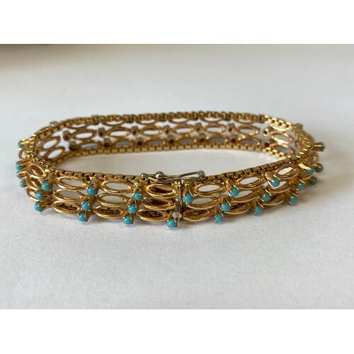 A continental gold and turquoise set bracelet, composed of f...