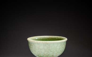 A crackled celadon-glazed stemcup, Ming dynasty | 明 青釉高足盃