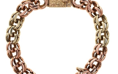 A curb link bracelet, of tri-colour figure of eight linking, length 18cm
