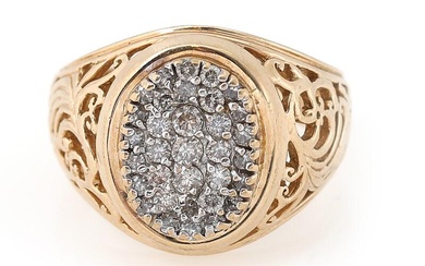 A diamond ring set with numerous brilliant-cut diamonds, mounted in 8 and...