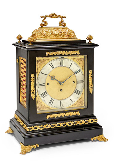 A good late 17th century style quarter chiming ebonized table clock