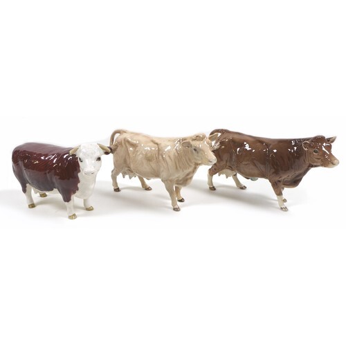 A group of three Beswick cows, comprising a 'Hereford Cow "C...
