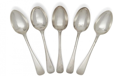 A harlequin set of old pattern silver dessert spoons, comprising:...
