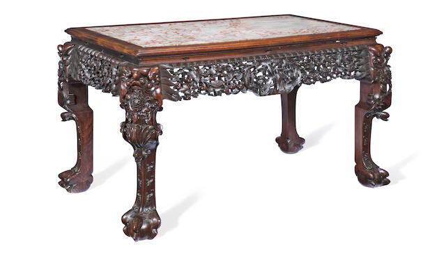 A hongmu hardstone-inset table