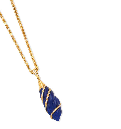 A lapis lazuli and diamond pendant