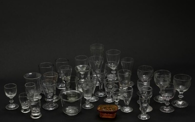 A larger collection of mainly Danish drinking glasses. 18th/19th century. H. 6–14.5...