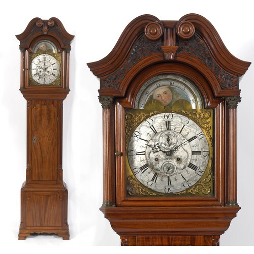 A longcase clock, the 33 cm arched square brass dial signed ...