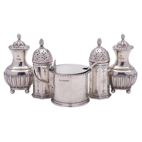 A mixed lot of silver condiments: including a pair of Victor...