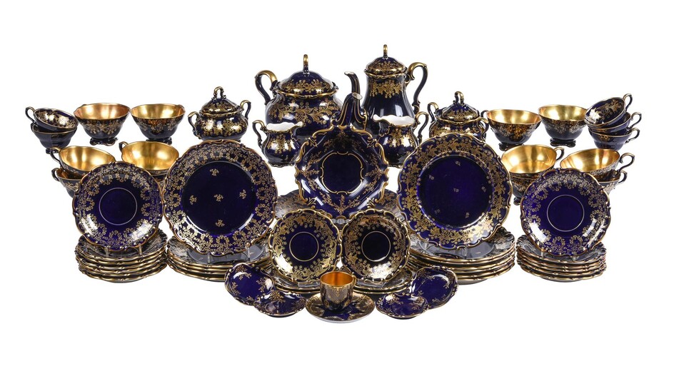 A modern Lindner Bavaria and associated pieces blue and gilt porcelain composite part tea and coffee