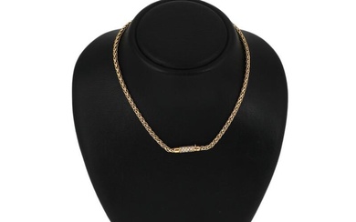A necklace with a clasp set with numerous brilliant-cut diamonds, mounted in 18k gold. Weight app. 24 g. L. 41.7 cm.