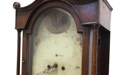 A nineteenth century oak longcase clock, the hood with...