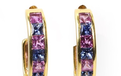 A pair of 18ct gold pink and blue sapphire cuff earrings, by Mappin & Webb