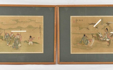 A pair of 19th century Chinese watercolours, each signed and...
