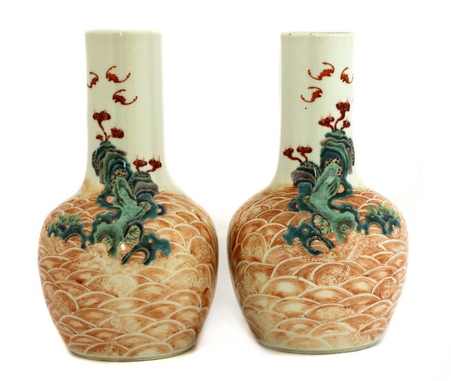A pair of Chinese famille rose bottle vases