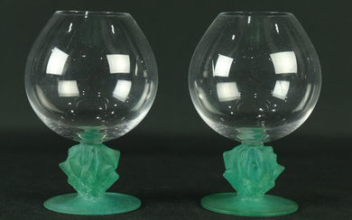 A pair of Joseph Hilton McConnico for Daum crystal and pate de verre brandy snifters