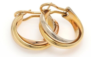 SOLD. A pair of "Trinity" ear pendants of 18k tri-colour gold. Diam. app. 2.4 cm. L. app. 2.0 cm. (2) – Bruun Rasmussen Auctioneers of Fine Art