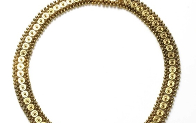 A pair of Victorian gold bracelets/necklace, c.1870